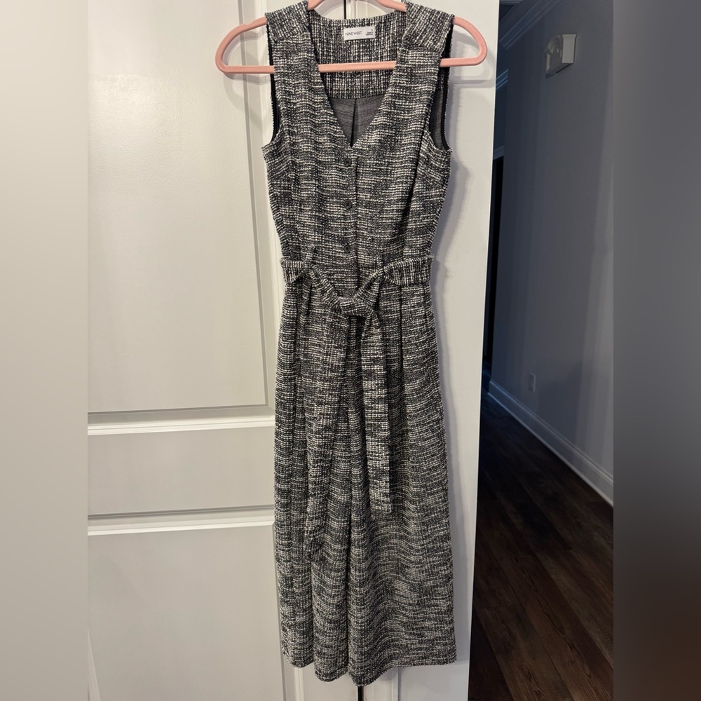 Nine West Black and White Textured Jumpsuit